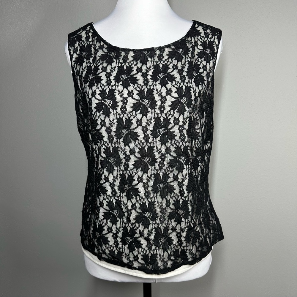 Danny & Nicole Black & Cream Lace Overlay Top